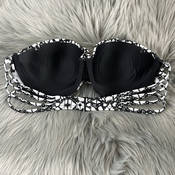 EUC Black White Bikini Top Strappy Back sz 38B - Picture 4 of 5